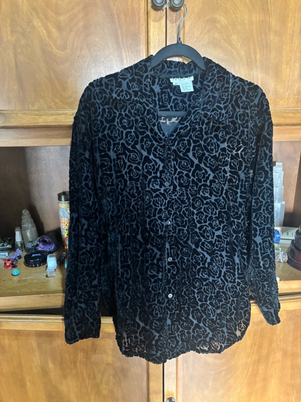 Tracy M Black Velvet Floral Burnout Blouse